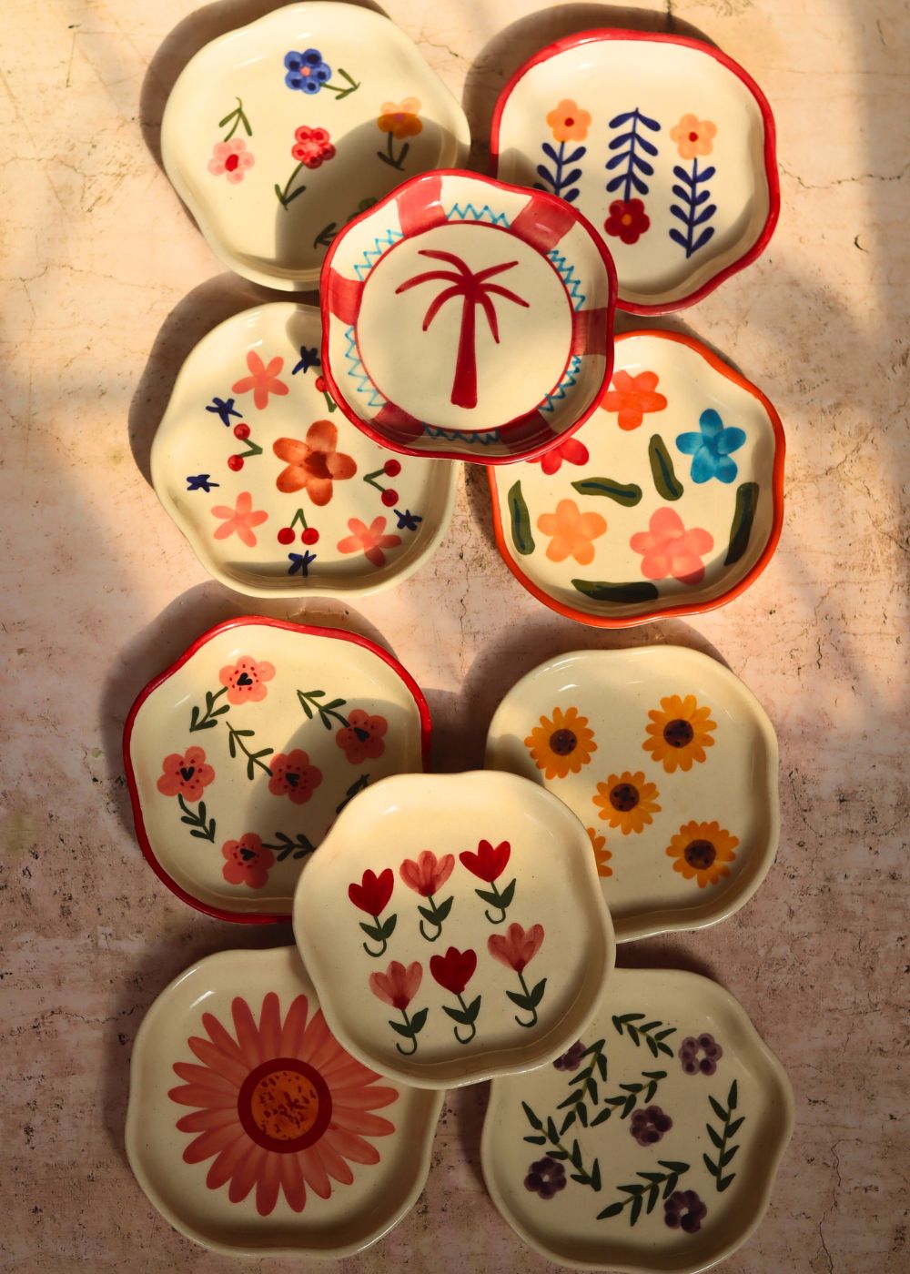 Handmade Set of 10 Spring Garden handmade Dessert plates (for the price of 7)