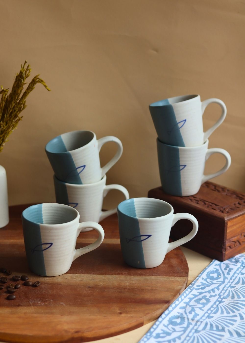 Coastal Catch Mug - Set of 6 handmade in india