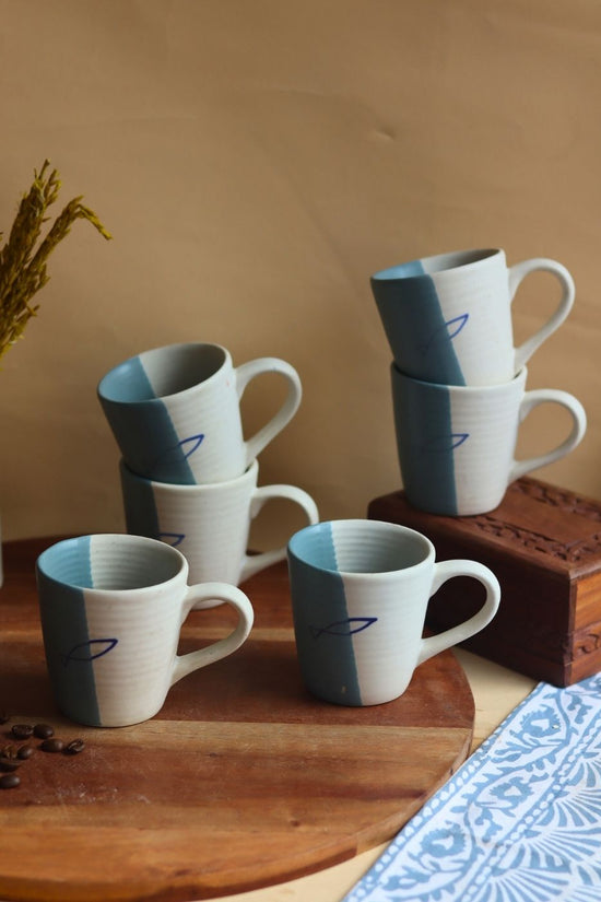 Coastal Catch Mug - Set of 6 handmade in india