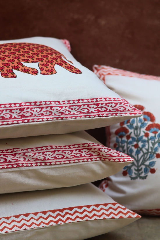 Pink Bloom & Ele block printed Cushion Cover combo with premium quality material