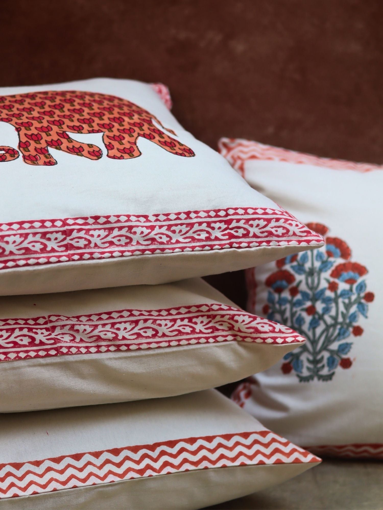 Pink Bloom & Ele block printed Cushion Cover combo with premium quality material