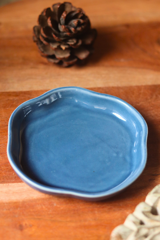 metallic blue handmade dessert plate 