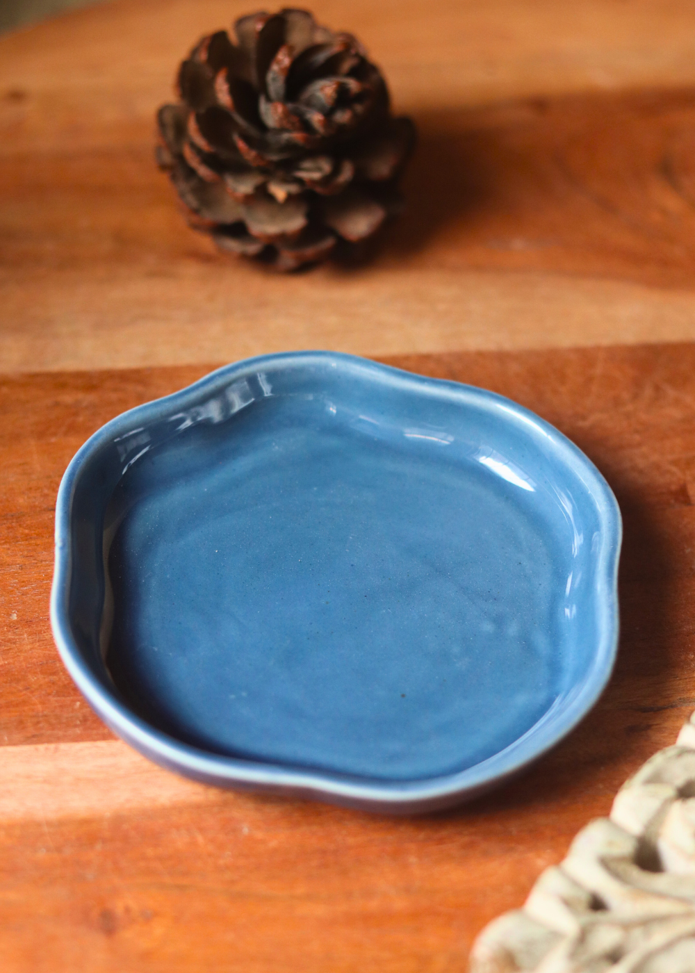 metallic blue handmade dessert plate 