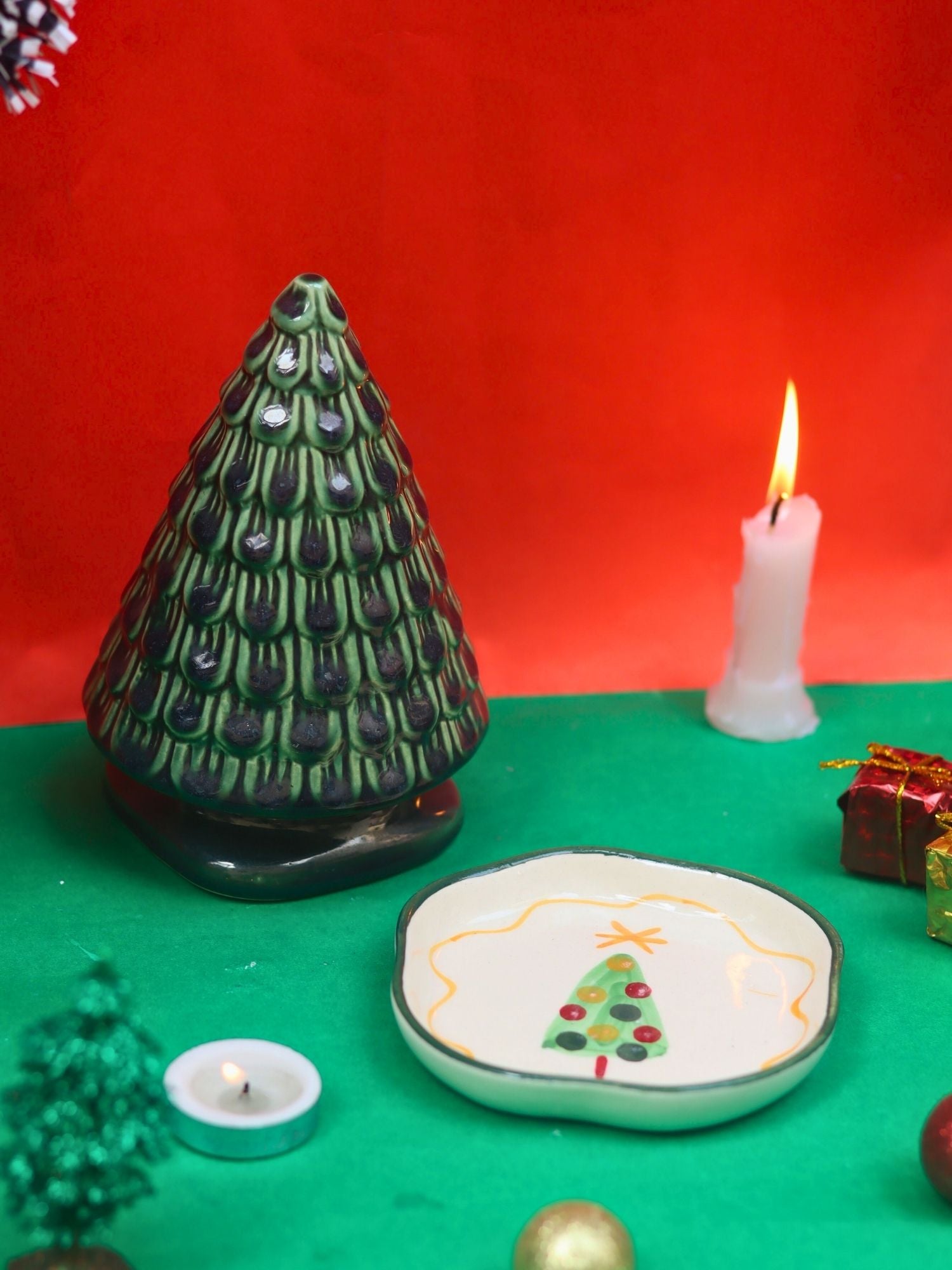 Handmade Set of 2 - The Xmas tree & Dessert plate combo
