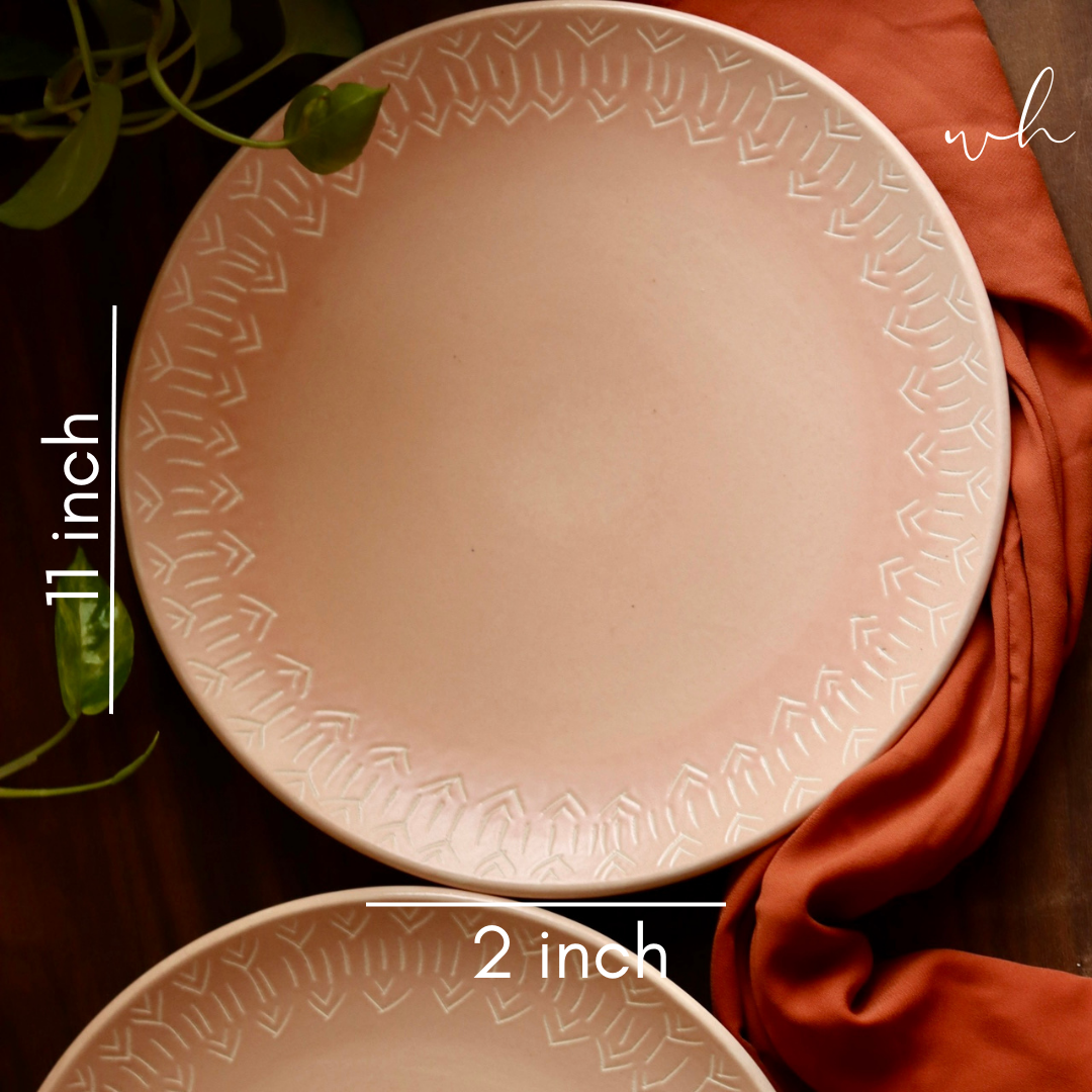 Blush pink carved dinner plate height & breadth