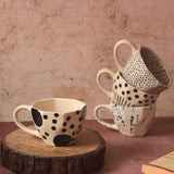 Set of 4 Black & White Mugs handmade in India