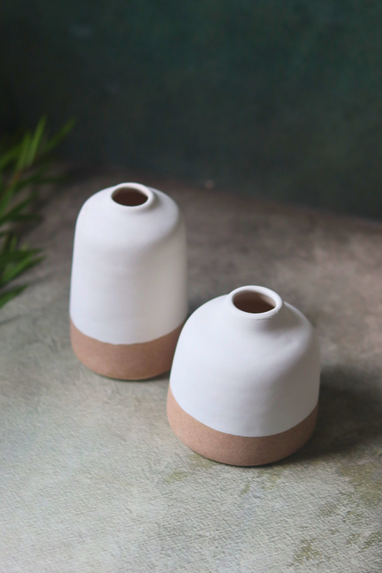 Ceramic white & sanded bud vases 