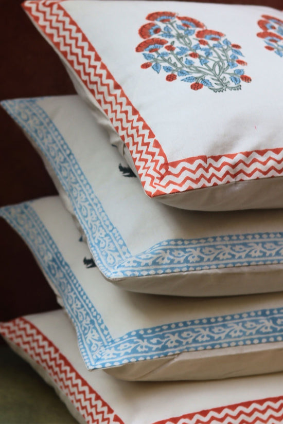 Handmade Pink Bloom & Blushing Blue Cushion Cover combo