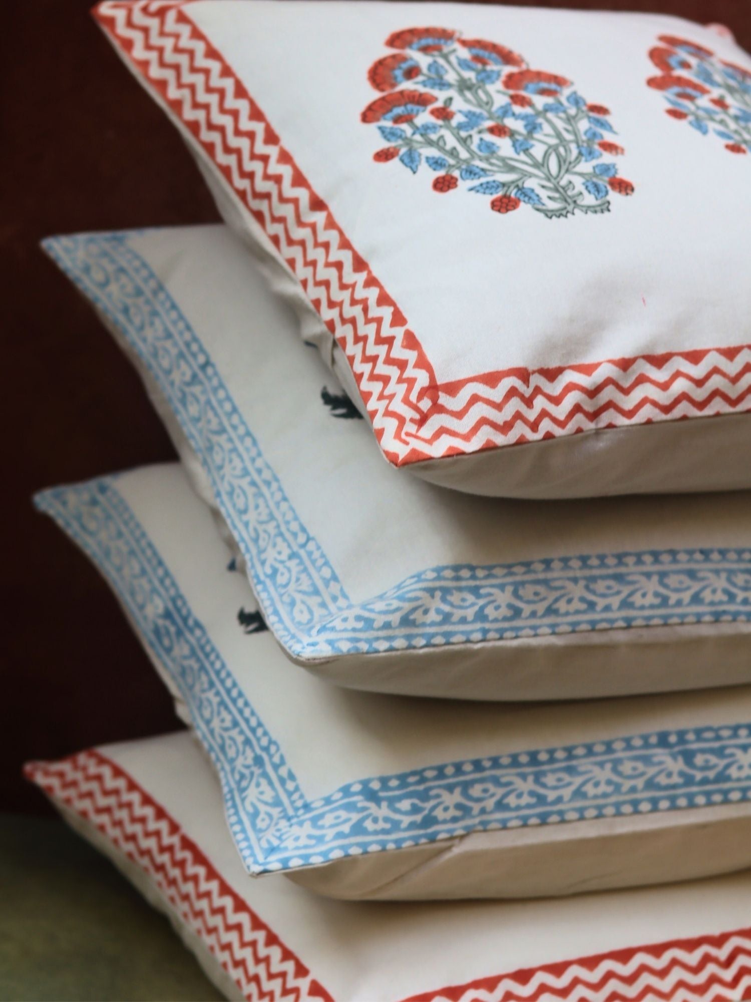 Handmade Pink Bloom & Blushing Blue Cushion Cover combo