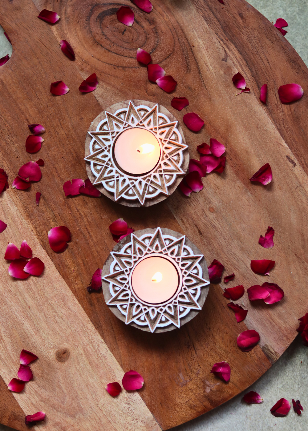 Mandala tea light holder unique design with rose petals