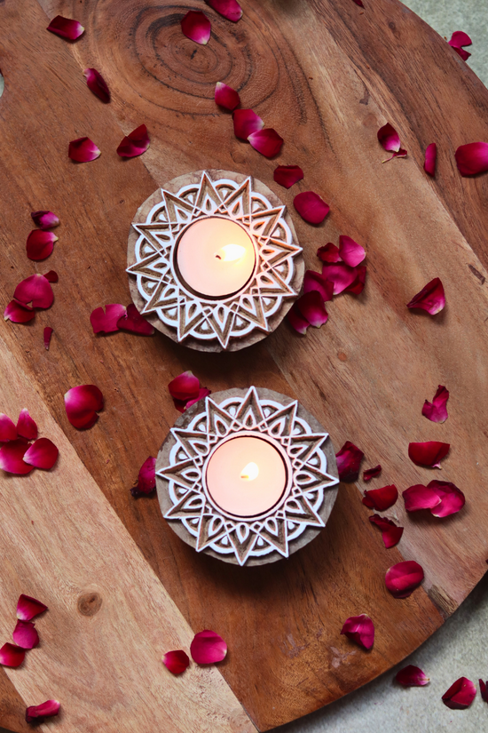 Mandala tea light holder unique design with rose petals