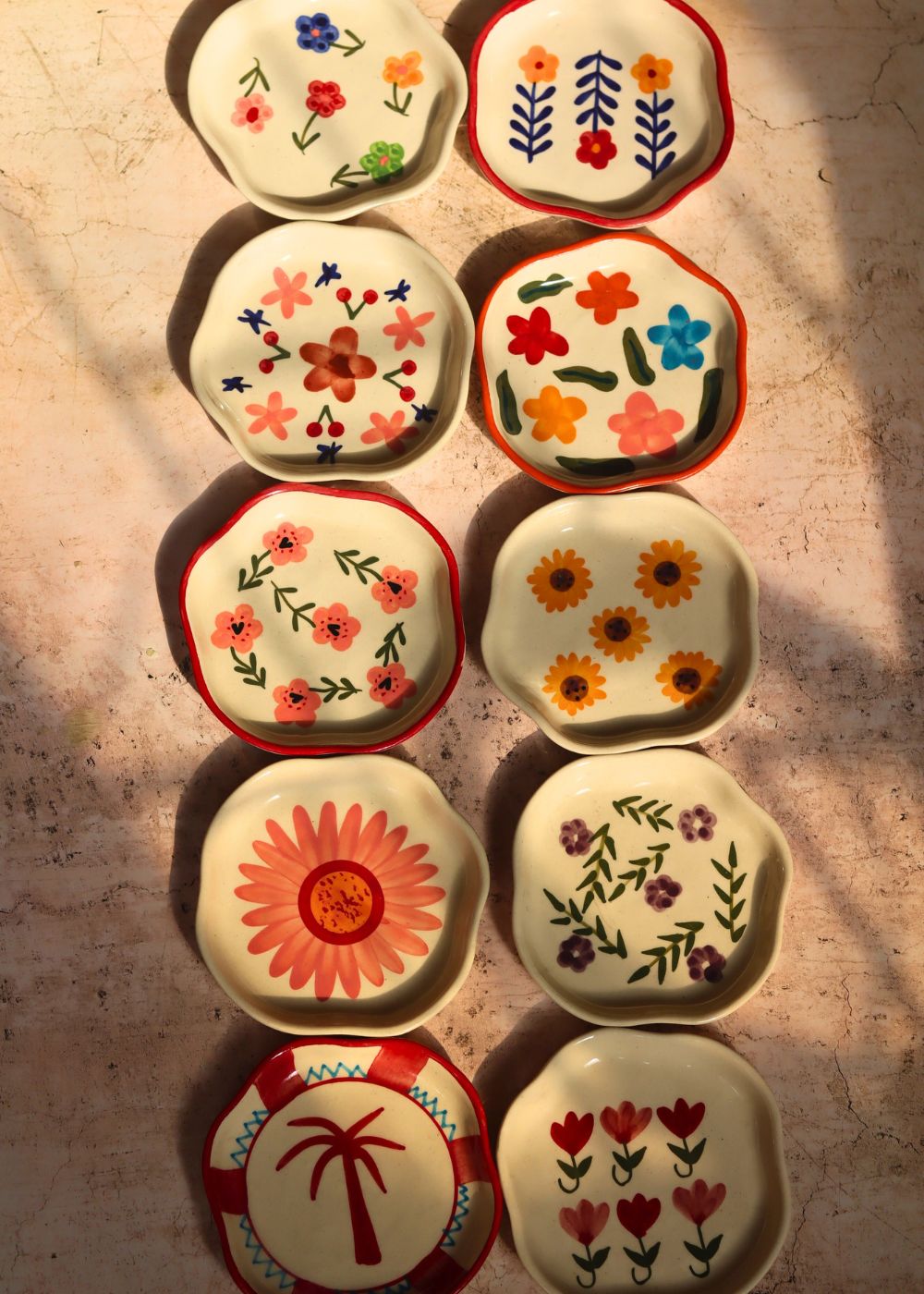 Set of 10 Spring Garden handmade Dessert plates (for the price of 7) made by ceramic