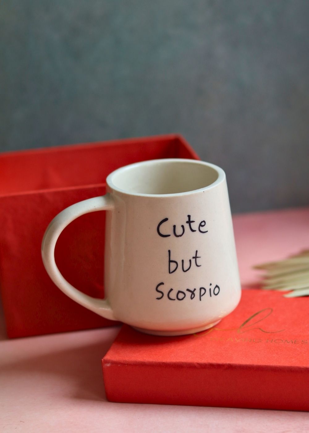 Handmade cute but scorpio mug in a gift box 