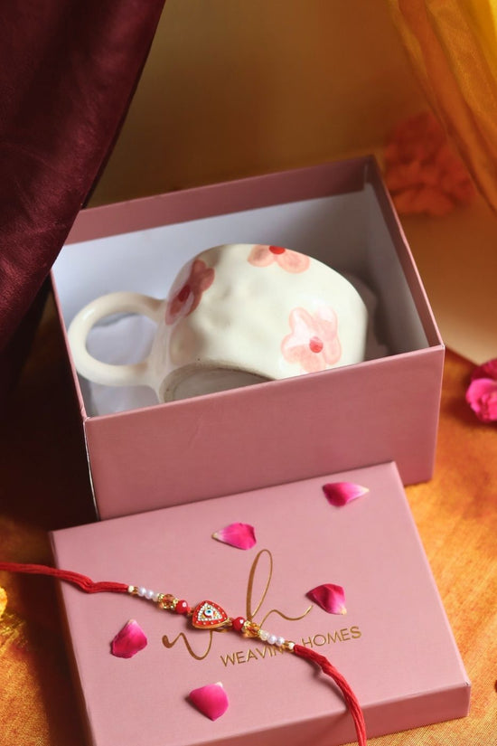 Floral Bliss Mug in a Gift box with Rakhi handmade in India