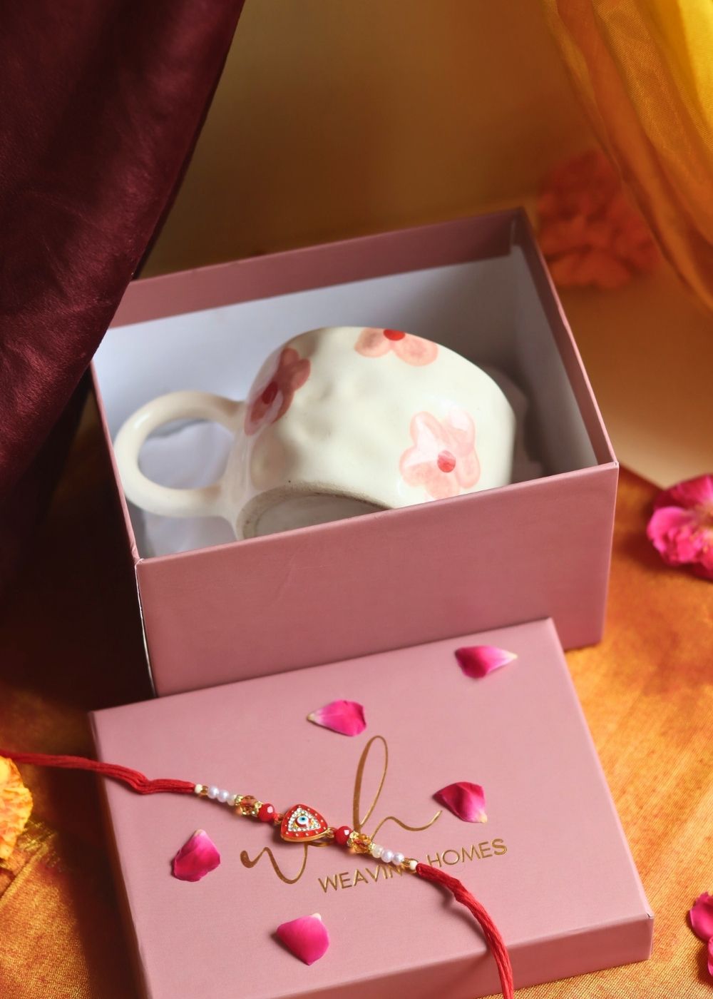 Floral Bliss Mug in a Gift box with Rakhi handmade in India