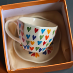 Handmade ceramic colorful hearts mug & dessert plate
