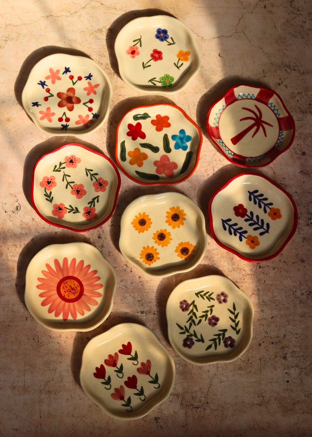 Set of 10 Spring Garden handmade Dessert plates (for the price of 7) with premium quality material