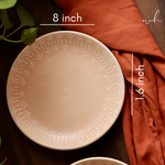 Blush pink carved quarter plate height & breadth