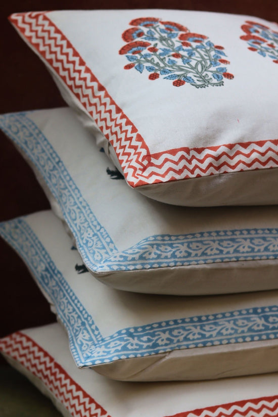 Pink Bloom & Blushing Blue Cushion Cover combo made by cotton