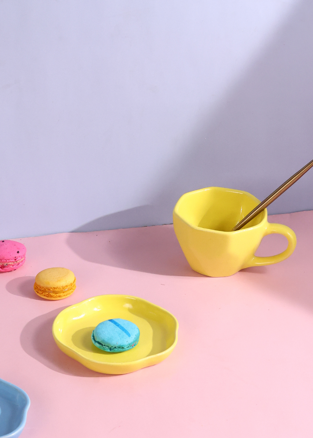 handmade sunshine yellow mug & dessert plate set of twoo combo