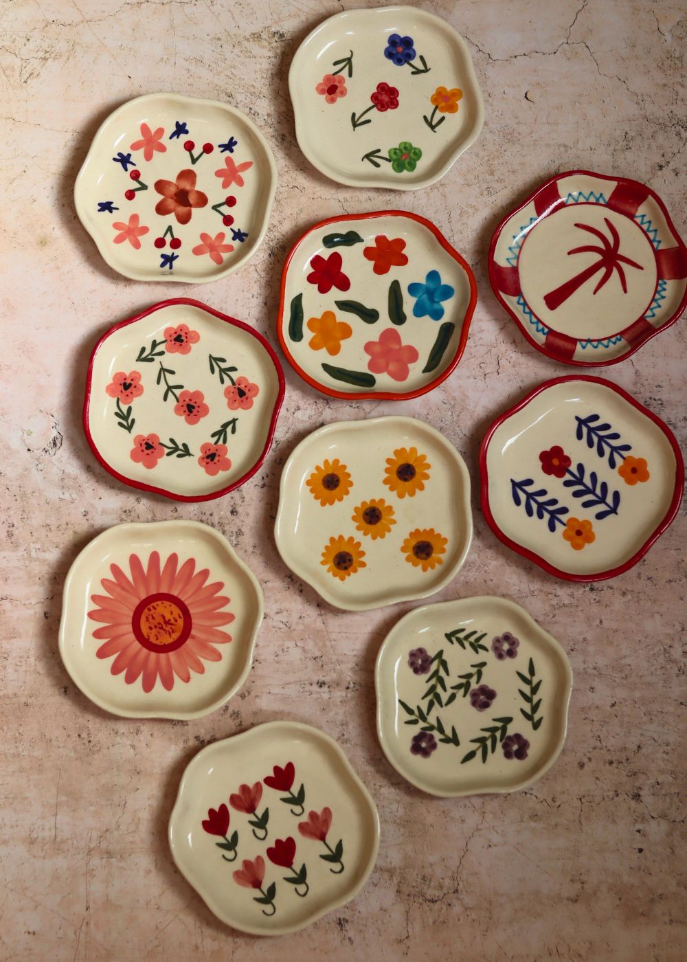 Set of 10 Spring Garden handmade Dessert plates (for the price of 7) handmade in india