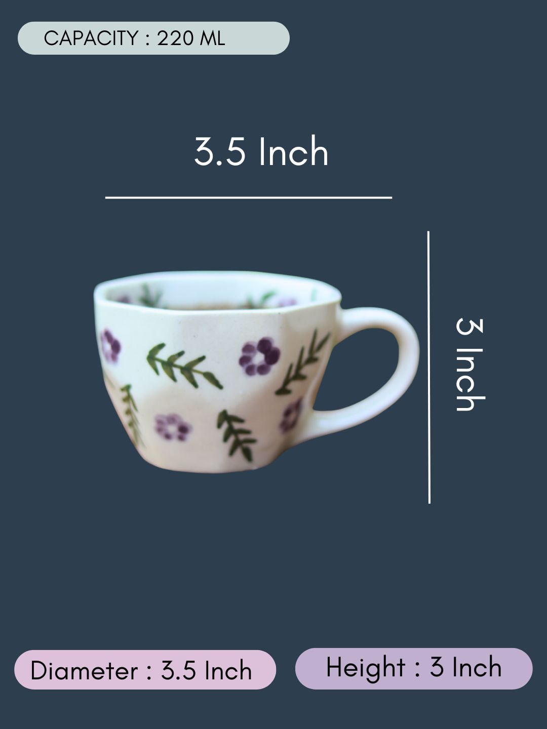 lavender fields mug with all  measurements