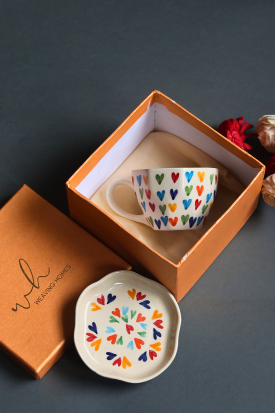 Ceramic coffee mug & dessert plate in a gift box