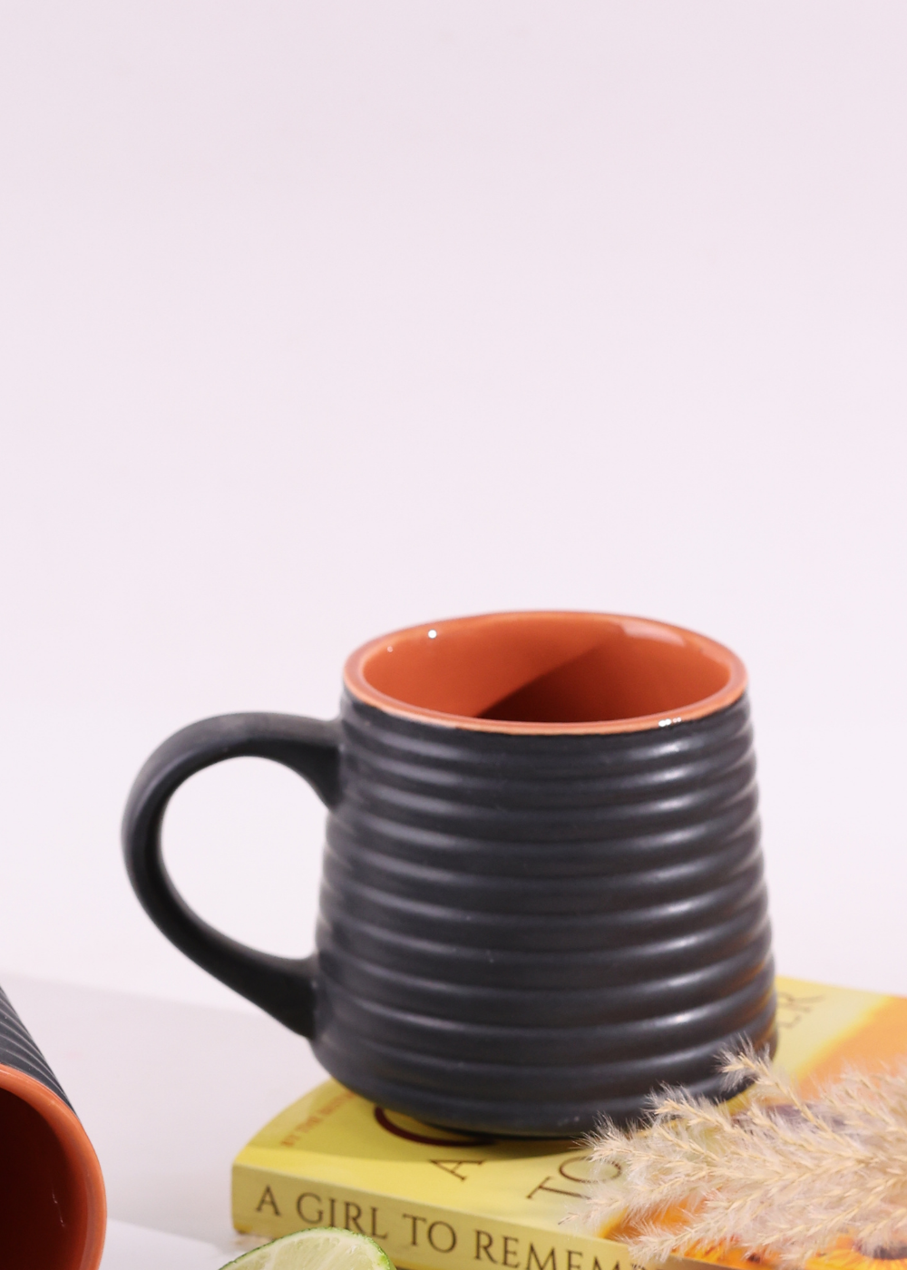 Closeup shot of black ring coffee mug
