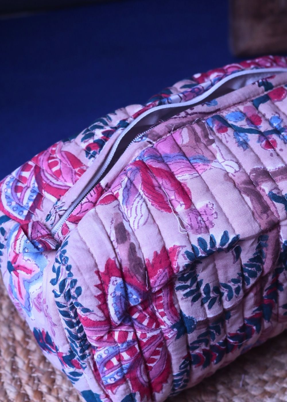 Floral Plush Toiletry Bag - Medium handmade in India