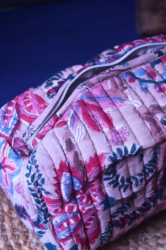Floral Plush Toiletry Bag - Medium handmade in India