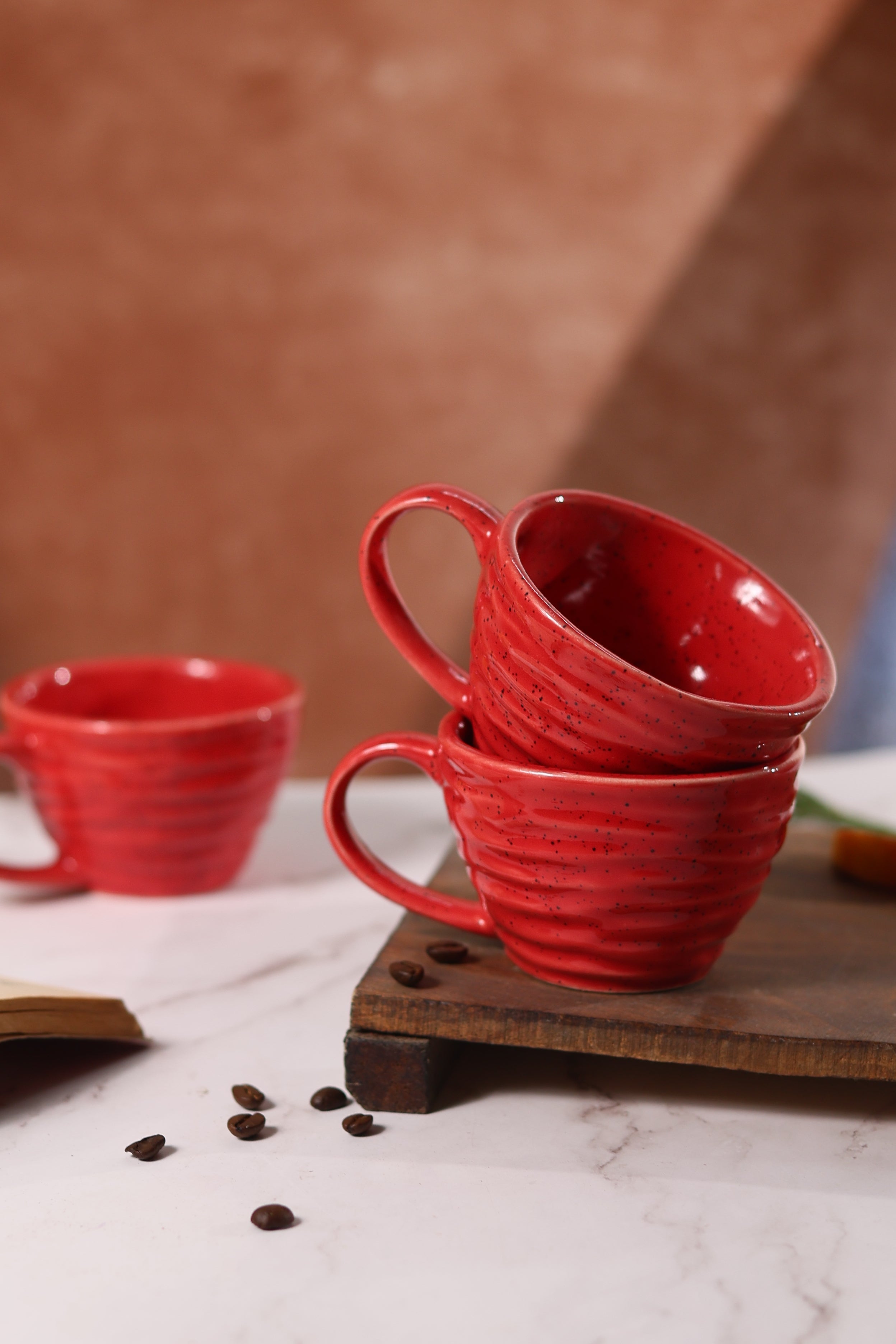 red twirl mug set made by ceramic 