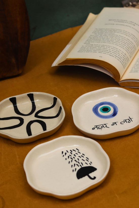 Nazar, Umbrella & Abstract Handmade Dessert Plate handmade in India
