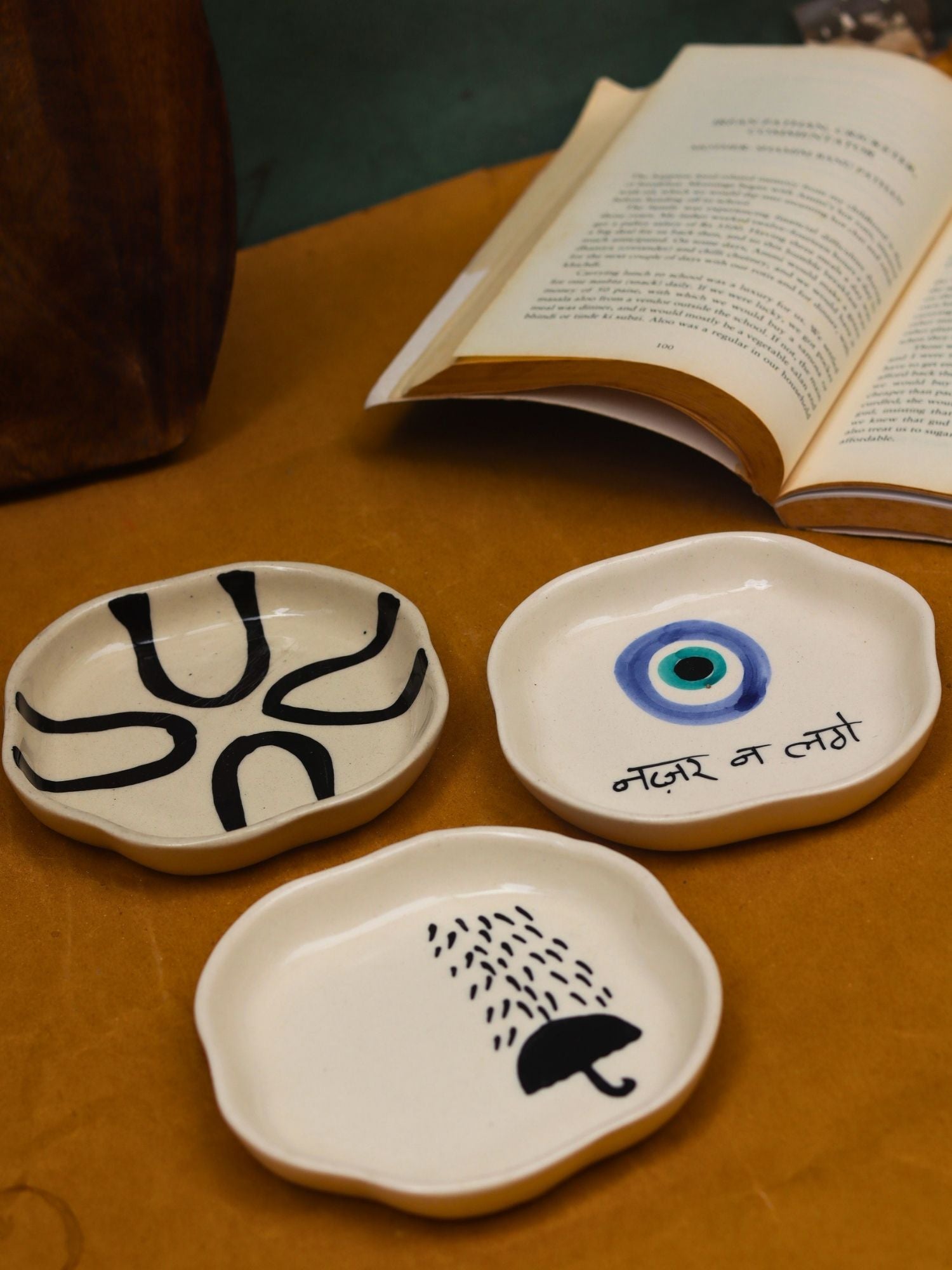 Nazar, Umbrella & Abstract Handmade Dessert Plate handmade in India