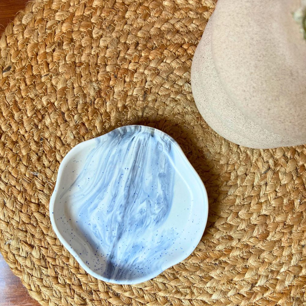 blue marble handmade dessert plate made by ceramic 