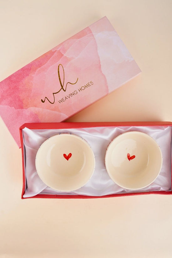 handmade his & her heart bowl set with a gift box