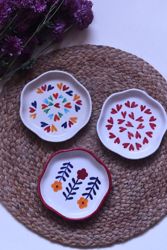 All Heart, Loveislove & Floral bloom Handmade Dessert Plate - Set of 3 handmade in india
