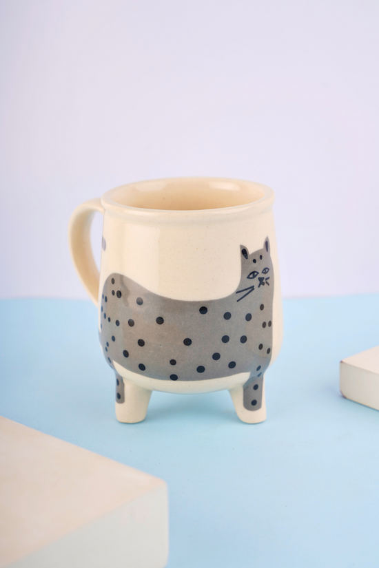 grey cat mug handmade in india