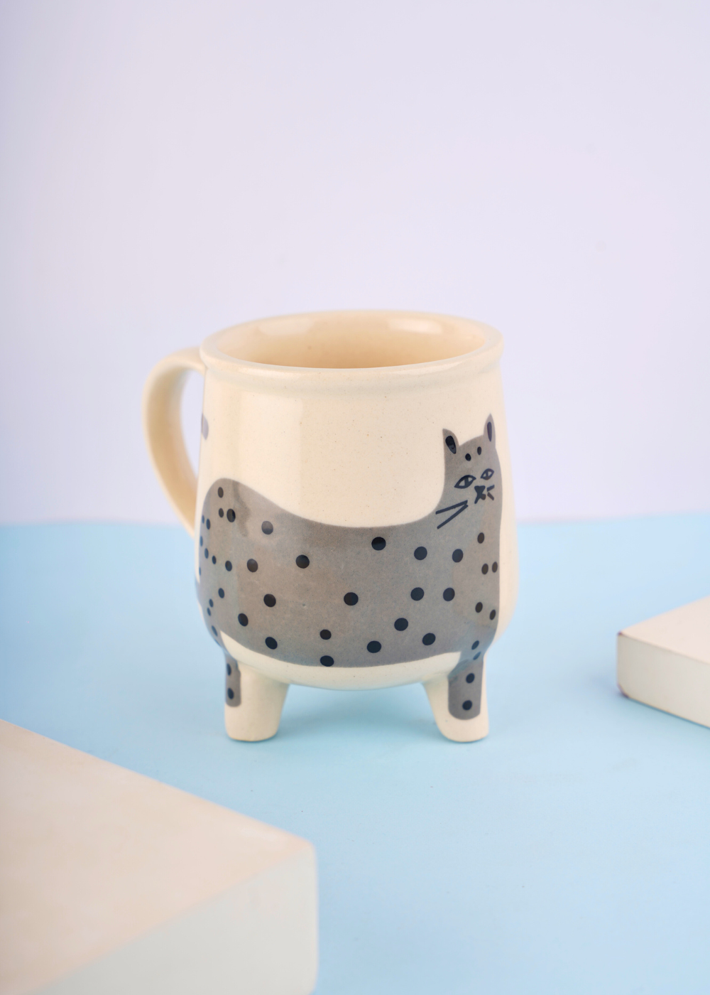 grey cat mug handmade in india