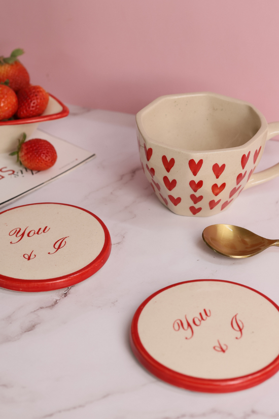 handmade heart mug with You & I coaster