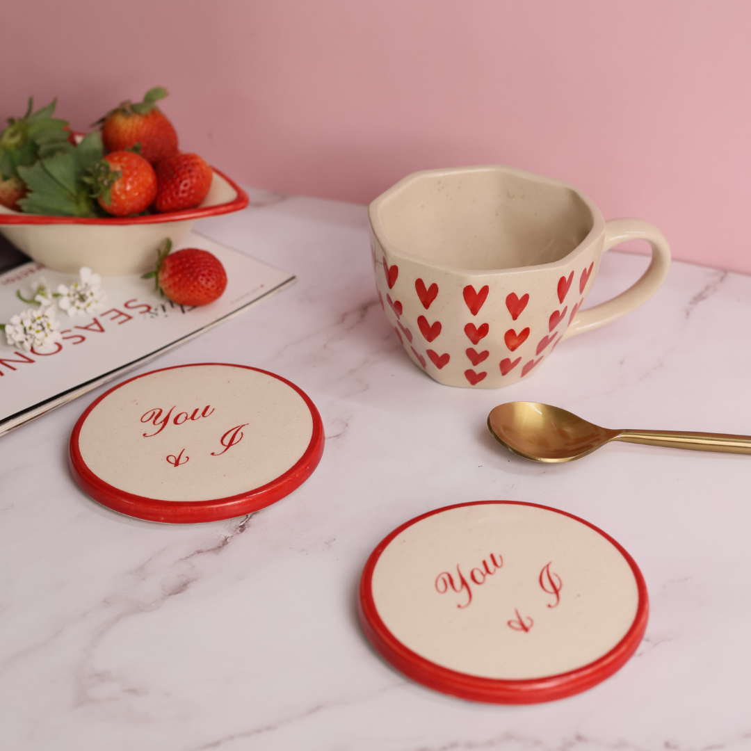 handmade heart mug with You & I coaster