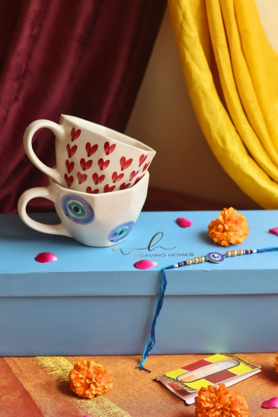 Heart & Evil Eye Mug Set Rakhi Gift Box handmade in India