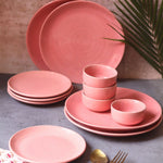 Set of 12 - Rosy Pink Dinner Set handmade in India