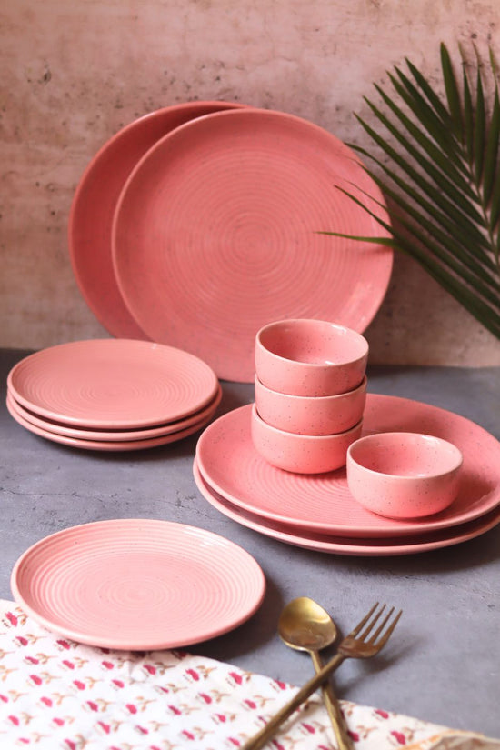 Set of 12 - Rosy Pink Dinner Set handmade in India