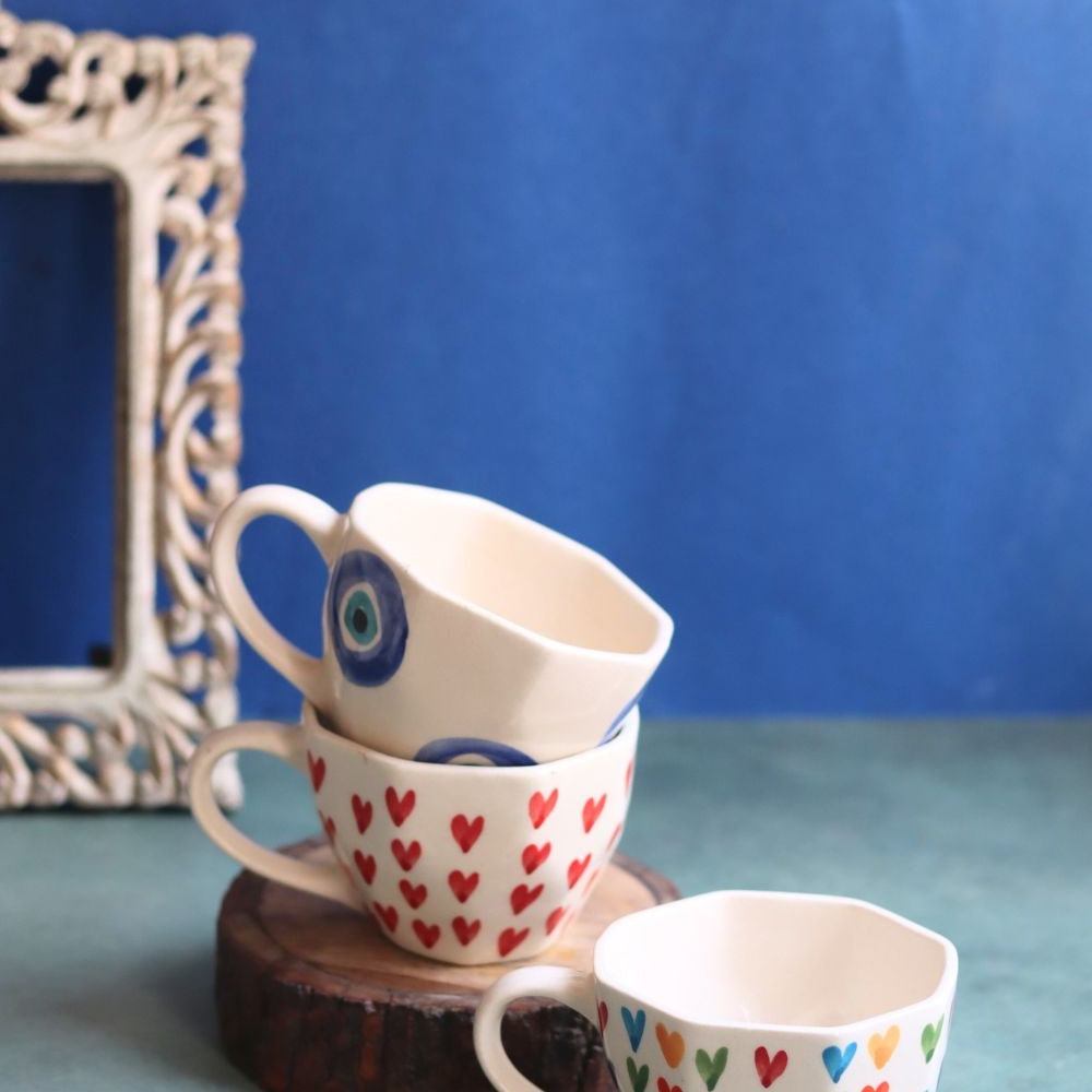 Set of 3 - Heart Swirl Mugs made by ceramic