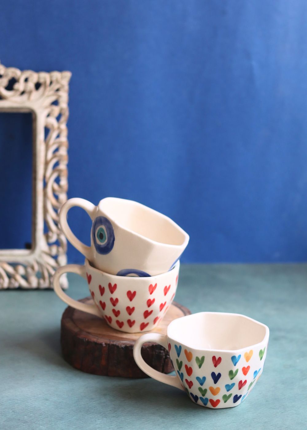 Set of 3 - Heart Swirl Mugs made by ceramic