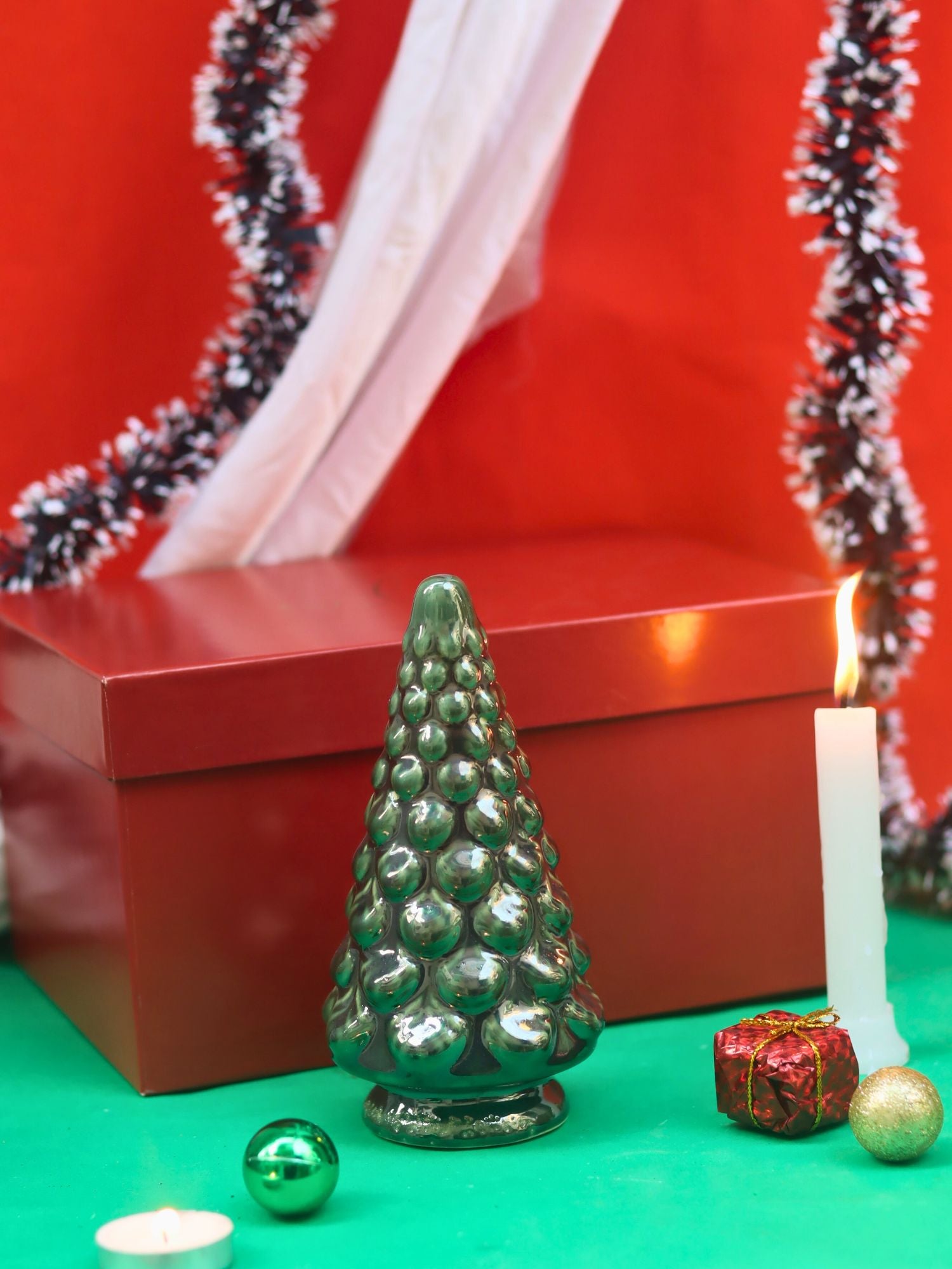 Green Pine Christmas tree in a Gift Box handmade in India