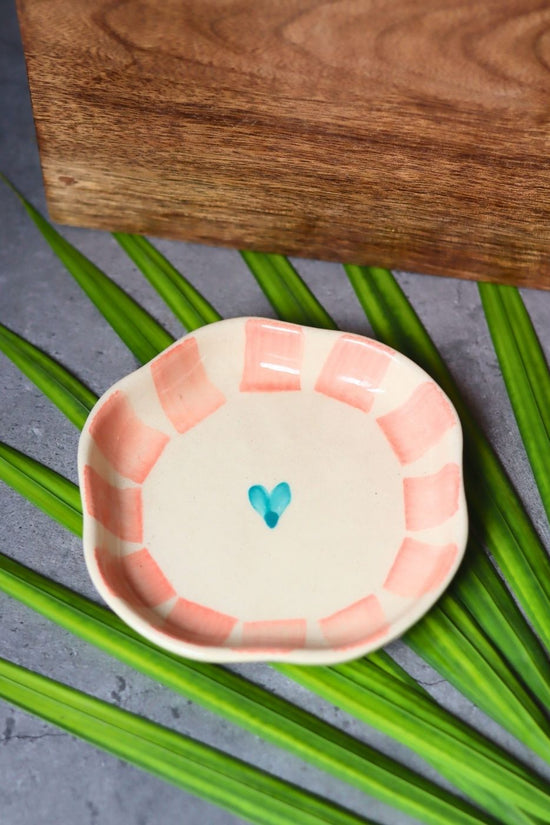 Striped Heart Handmade Dessert Plate made by ceramic