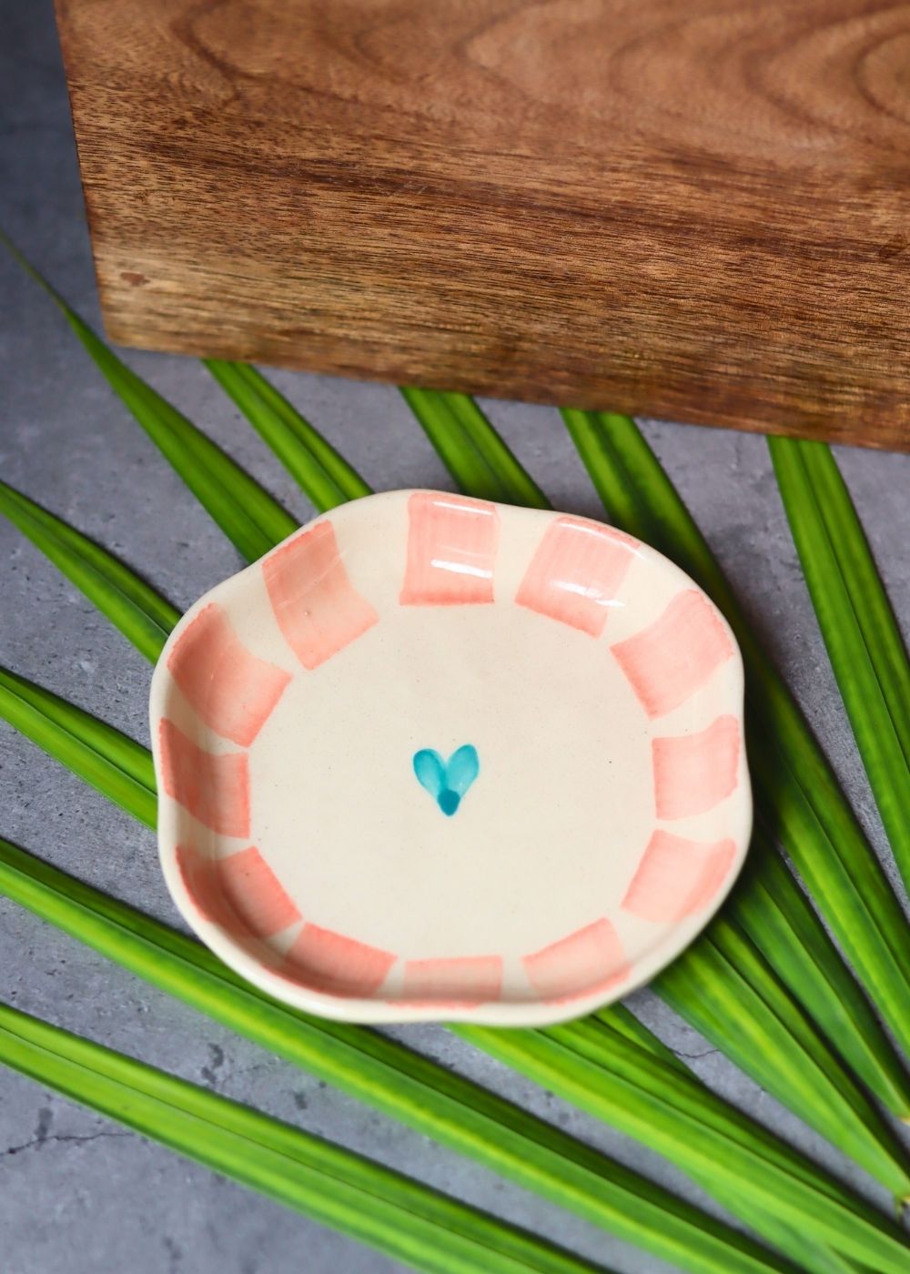 Striped Heart Handmade Dessert Plate made by ceramic
