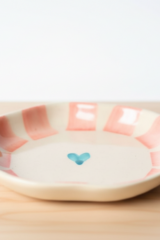 Striped Heart Handmade Dessert Plate