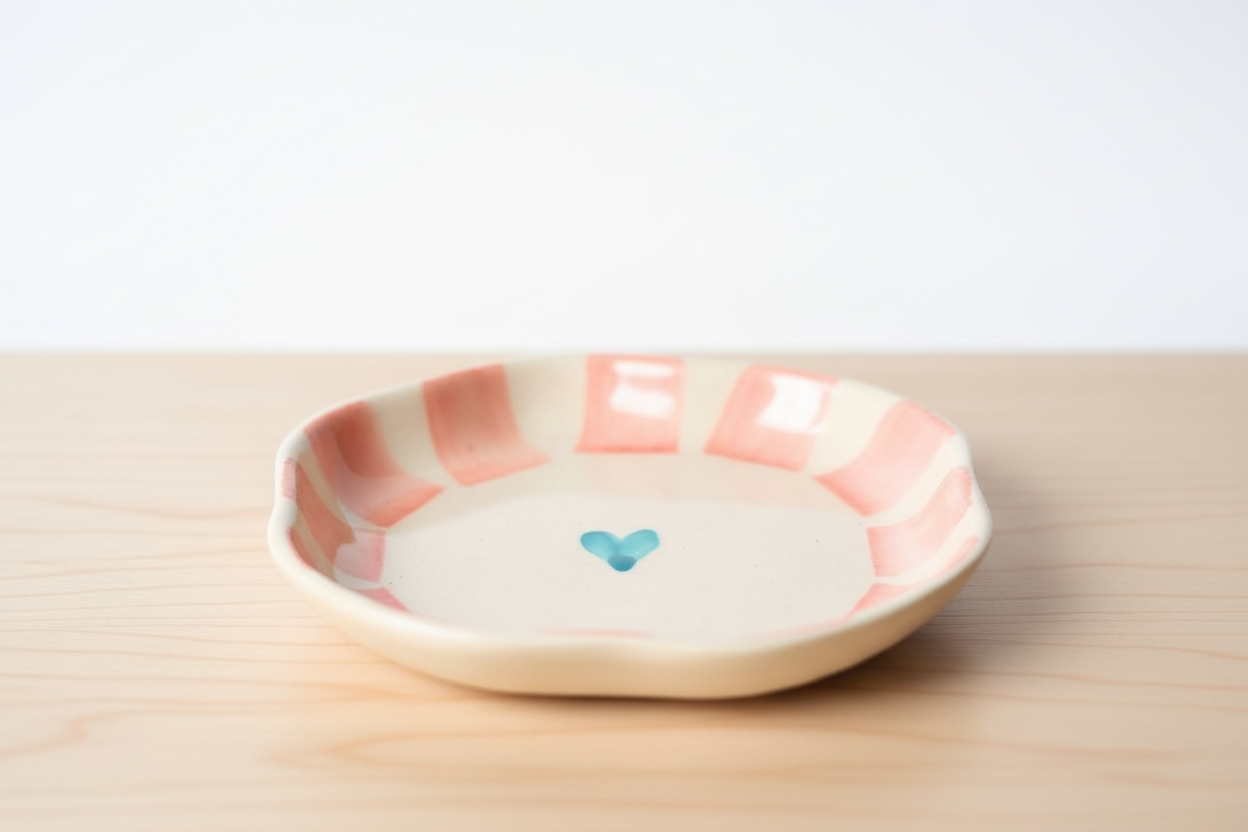 Striped Heart Handmade Dessert Plate